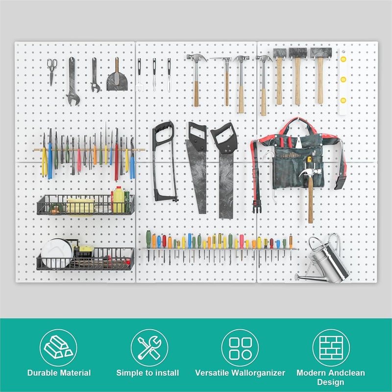 Hogurity Peg Board, 16”×16”Large Heavy Duty Metal Pegboard Panels with Frame White PegBoard Display 4 Packs Peg Boards for Walls, Display, Garage Tool Storage, Office Organization, Craft Room, Kitchen - Image 5